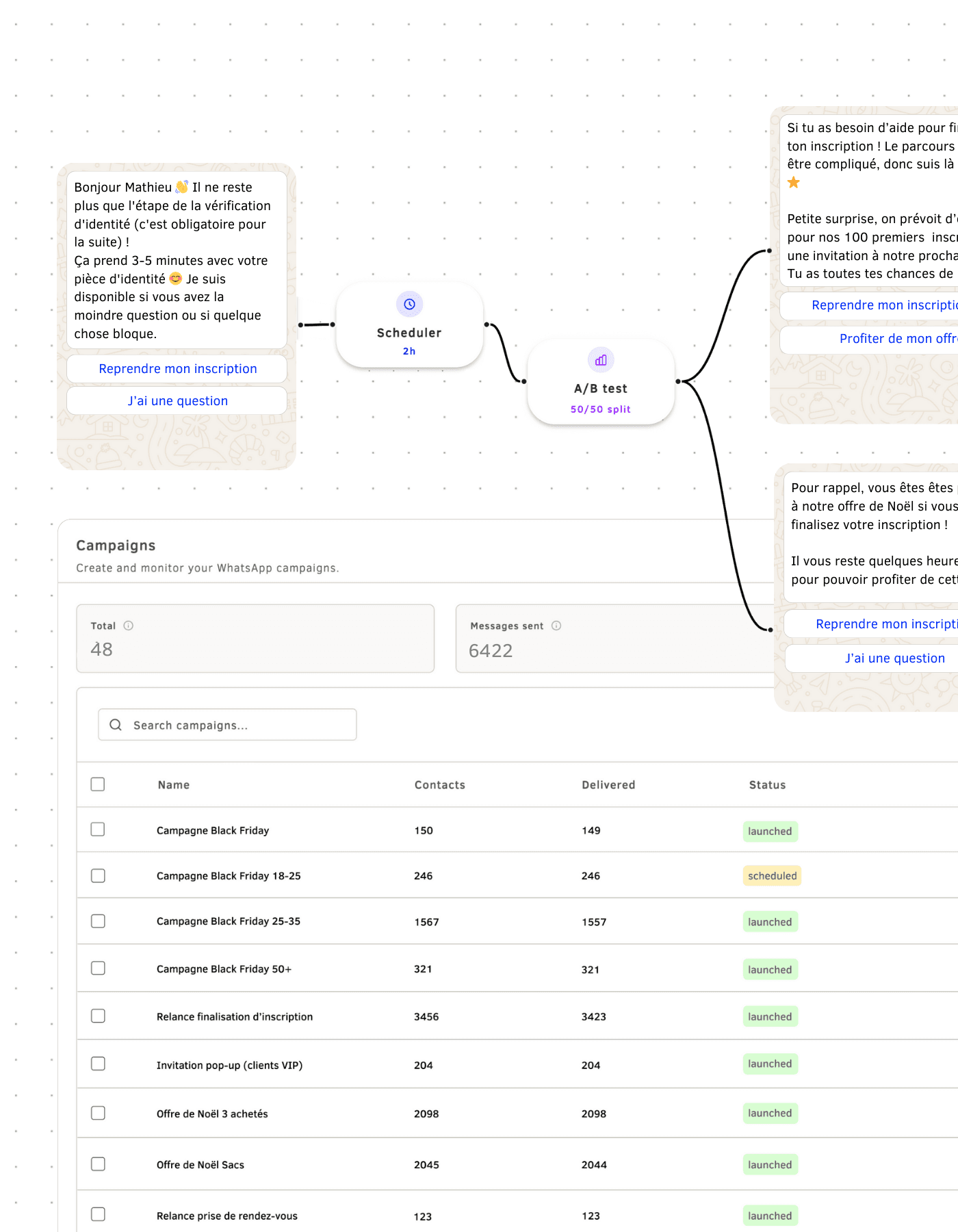 Interface de création de flows WhatsApp